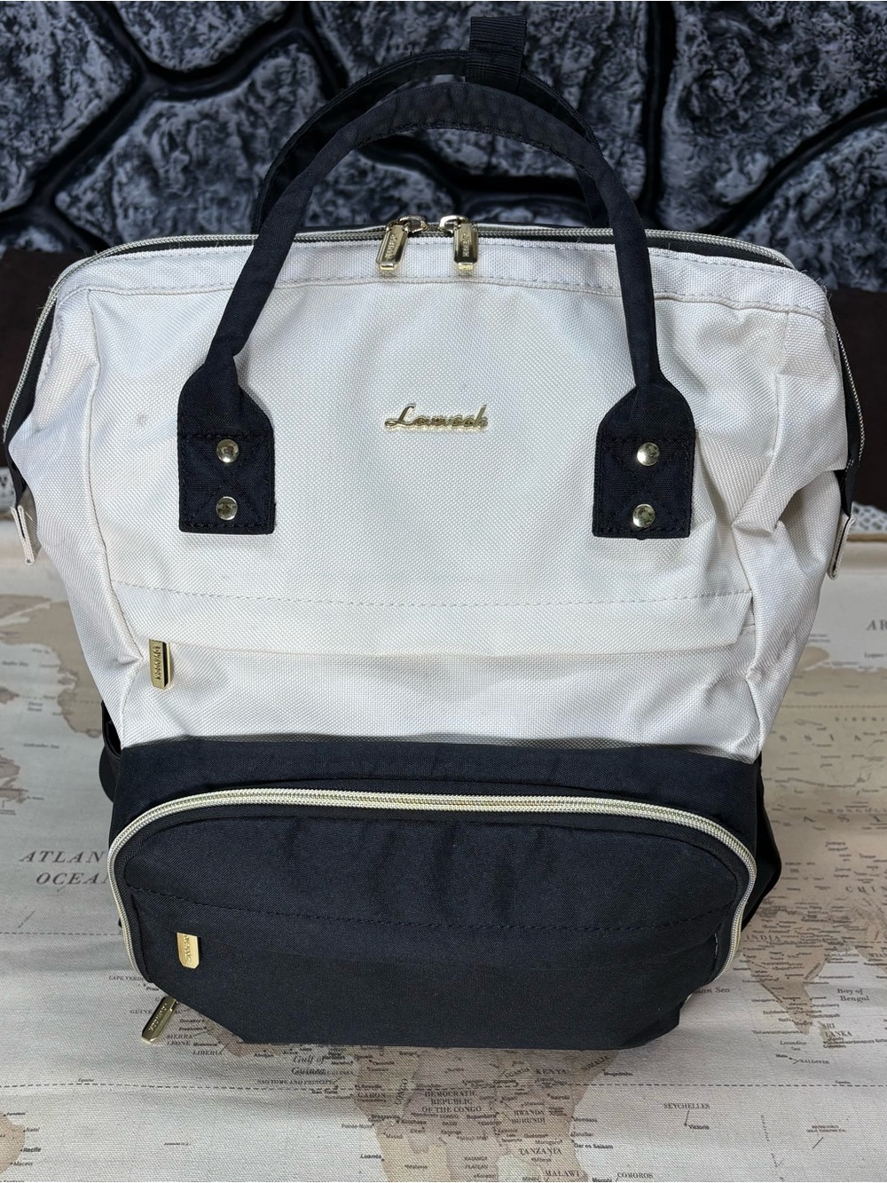 LOVEVOOK USB 
Laptop Backpack for Women Fashion Business Travel Cream/Black 17"